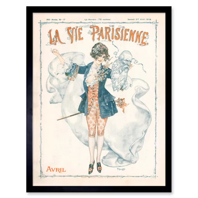 La Vie Parisienne April 1918 Mädchenmaske Magazin Cover Kunstdruck gerahmt 12x16