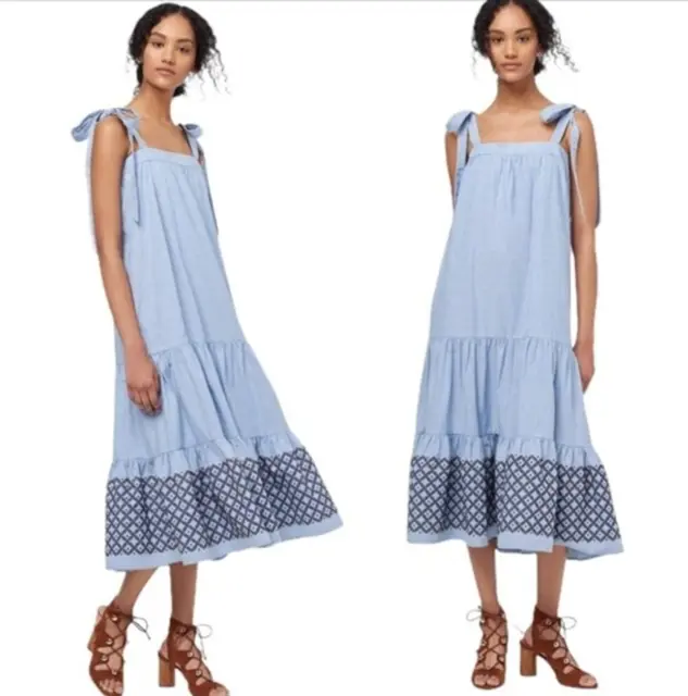 Rebecca Minkoff Midi Dress Embroidered Hem Medium Blue