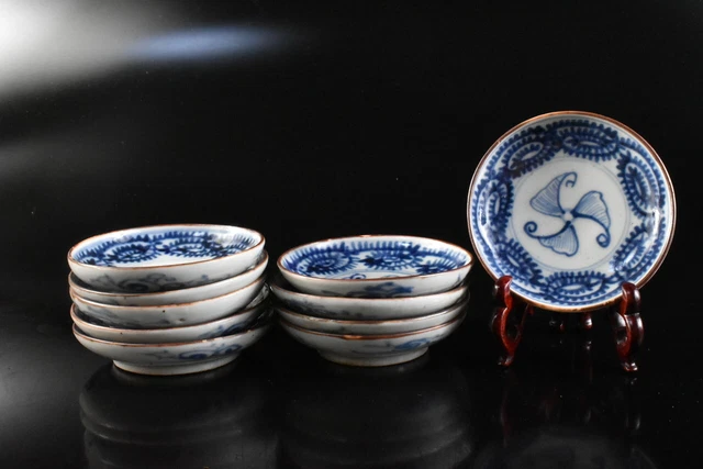 M2225: XF Japanese Old Imari-ware Blue&White SMALL PLATE/dish 10pcs, w/box