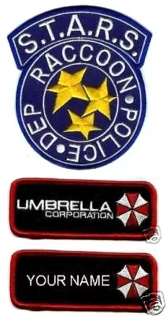Fancy Dress Halloween Costume Resident Evil Racoon Police Name 3-Patch Set Blue