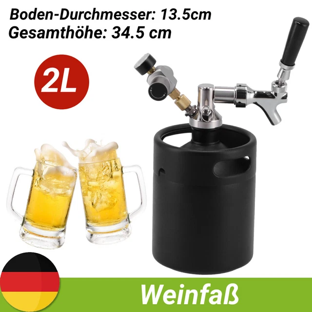 Bier Fass Edelstahl 2L mit Zapfhahn Dispenser Gas Getränke Bier Cola Home Bauen