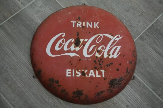 Trink Coca Cola Eiskalt "Emailleschild" Blechschild von 1961 Original 40cm