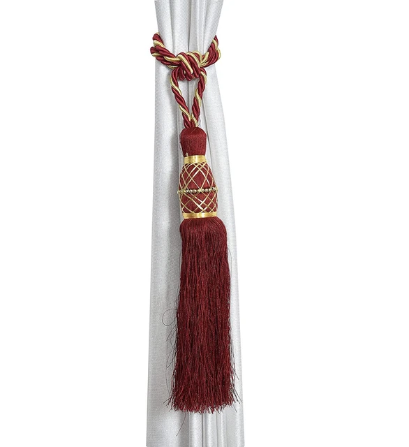 Beautiful Polyester Tassel Rope Curtain Tieback Maroon Motijal set of 2 Pcs