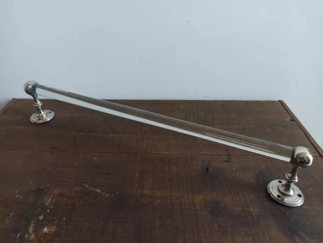 Antique Glass Towel Bar & Holder Nickel Plated Brass Ends