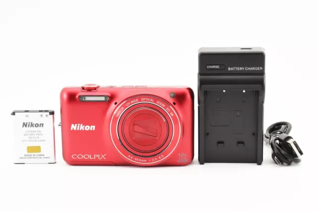 Nikon COOLPIX S6600 Red Compact Camera Battery Charger Set 16.0MP 12x Zoom JP