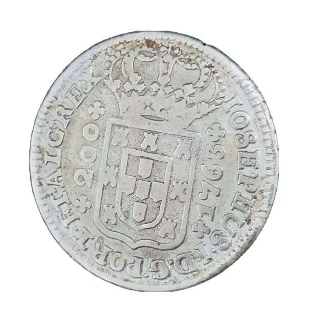 1763 KINGDOM of PORTUGAL 200 Reis 12 Vintens King JOSEPH I Sliver Coin KM# 247.1