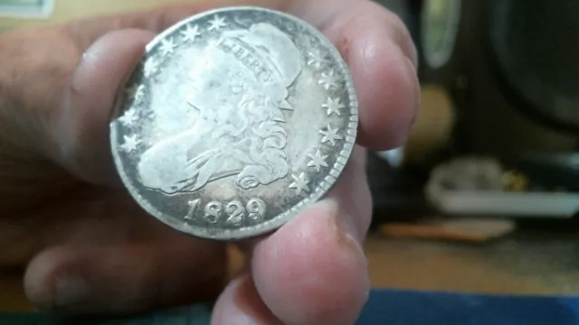 Rare, "1829/7", Capped Bust Half Dollar, Full, "Date & Liberty" . "Cleaned".