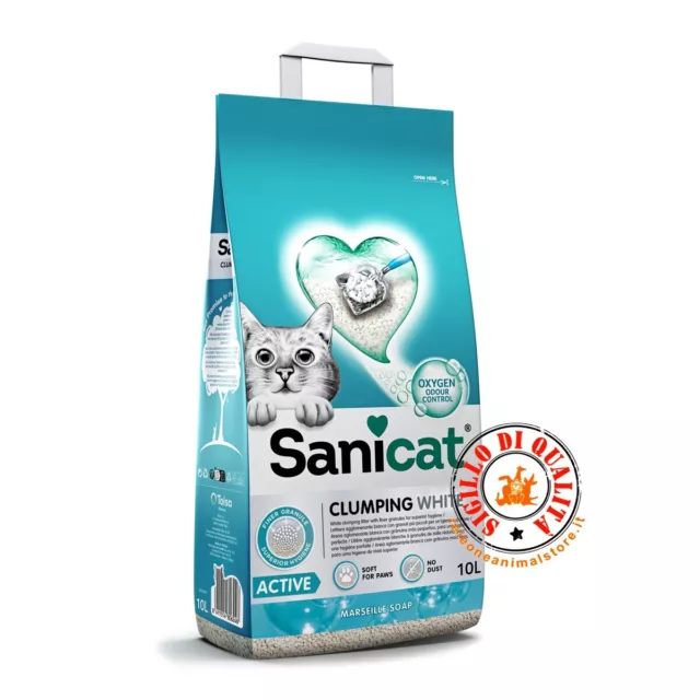 Lettiera Bianca Agglomerante Sanicat Clumping White Active 10 Lt Sabbia Gatti