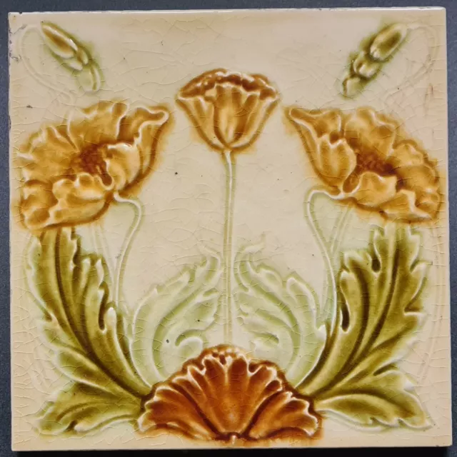 Antique Fireplace Art Nouveau Majolica Tile by Henry Richards C1905 AE5