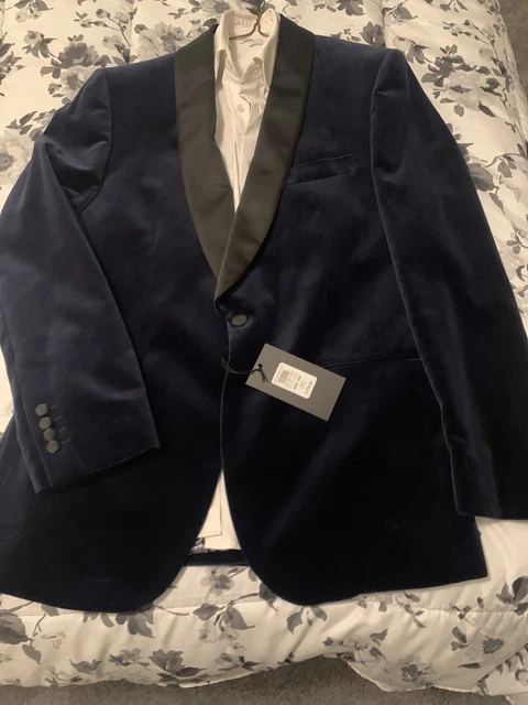 Moss 1851 Men`s Tailored Fit  Dark Blue Velvet Suit Jacket Tuxedo Jacket 44R New