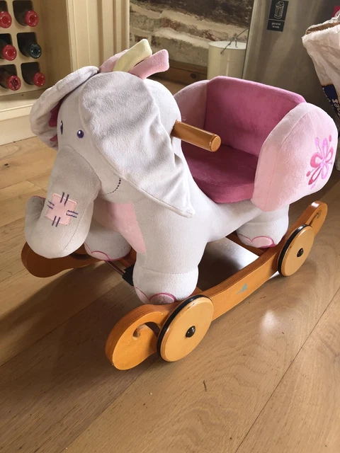 Labebe - Baby Rocking Horse, Child Elephant Rocker with Wheels, Pink Plush Ride