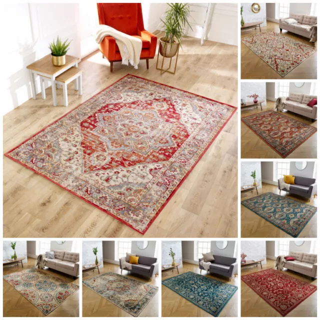 Traditional Distressed Faded Rugs Modern Small Large Oriental Hall Runner Rug UK