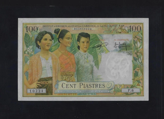French Indochina / Cambodia 100 PIASTRES =100 Riels 1954 P-103 EF++ NO HOLES