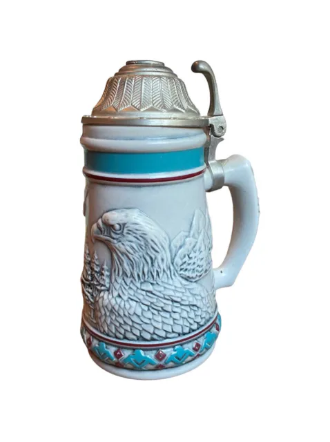 Vintage Avon 1990 Endangered Species Bald Eagle Lidded Mini Beer Stein #123457