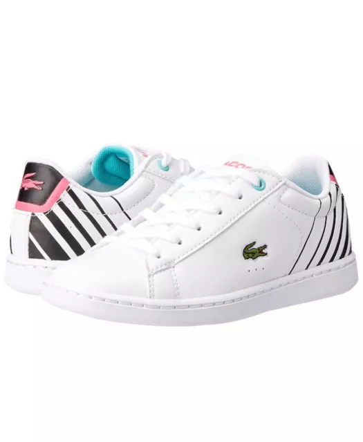 New Lacoste Carnaby EVO 118 2 Kids Fashion Shoes, WHT/BLK - Size US 5.0