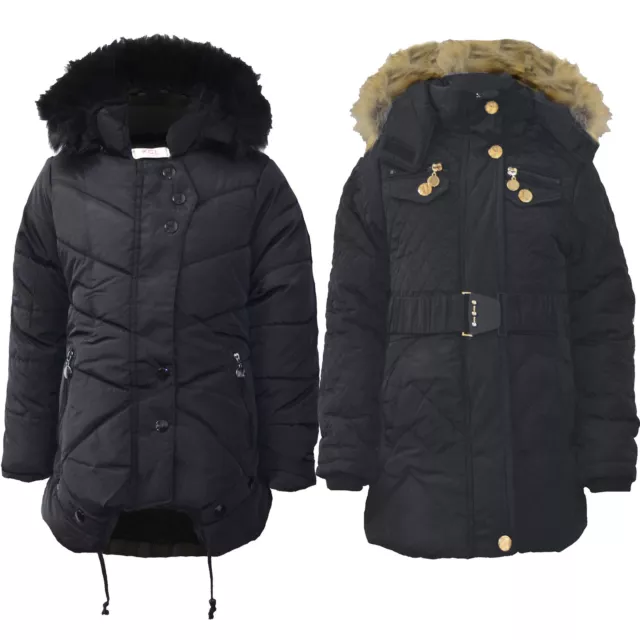 Cappotto Invernale Trapuntato Ragazze Bambini Fodera Staccabile Cappuccio Imbottito Giacca Imbottita Cerniera 5-13 Y