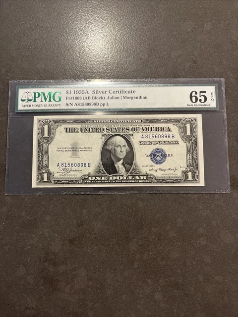 Silver Certificate FR 1608 $1 PMG 65 EPQ 1935A AB Block