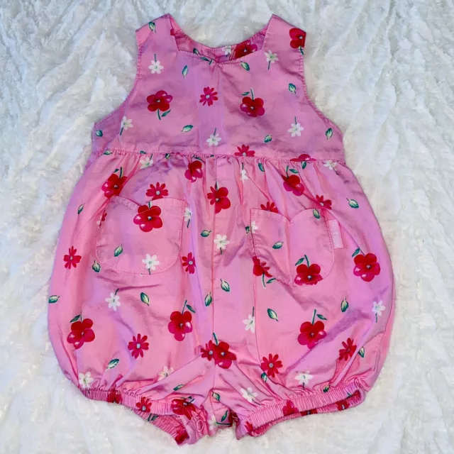 Vintage Baby B'Gosh Toddler Pink Floral Print One Piece Romper 18 Months Cotton