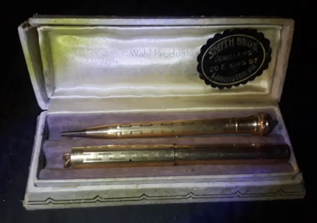 Antique Wahl Eversharp Gold Filled Pen & Pencil Set 14K Gold Nib