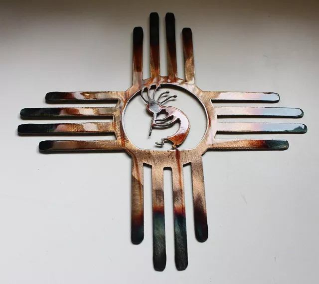 Southwestern Zia w/ Kokopelli - Metal Wall Art - Copper 14"