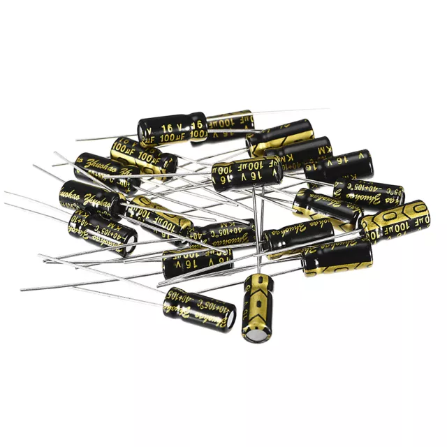 Radial Condensateur électrolytique 100uF 16V 105°C Vie 2000H 5x11mm Noir 20pc