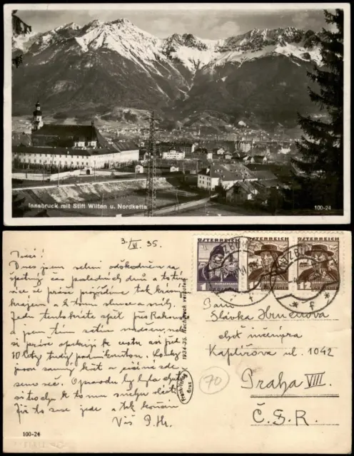 Ansichtskarte Innsbruck Panorama mit Stift Wilten u. Nordkette 1935