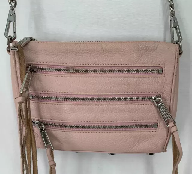 REBECCA MINKOFF Pink Leather Crossbody Handbag Chain Strap Triple Zip