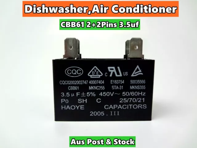 Air Conditioner or Dishwasher Motor Start Run Capacitor 3.5uF 2+2 pins (D178)