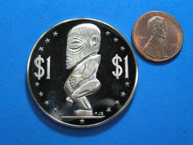 Polynesian God of Fertility & the Sea, Cook Islands $1 Coin 1977, Mirror Like 3