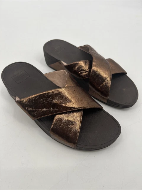 Fitflop Lulu Cross Glitz Slide Sandals 9 shoes bronze