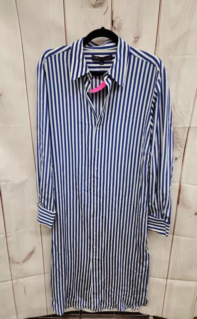 Ralph Lauren Purple Label Collection Dress Silk Stripe Blue & White Button Long