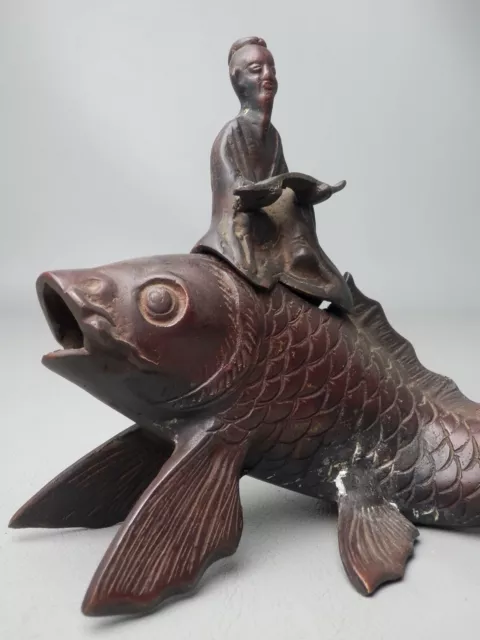 JAPANESE KOI SENNIN H15.5cm 6.1" BRONZE INCENSE BURNER KORO TEA CEREMONY ARTICLE