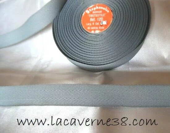 1/3/10 m Ruban sergé 15 mm gris bleuté coton chevron mercerie couture