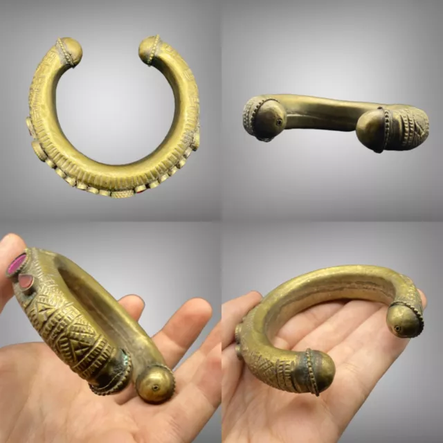 Very old ancient viking 9th century bronze bangle with stones