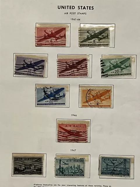 1941-1947 Us Airmail Complete Set On Album Page #C25-C32, C34-36