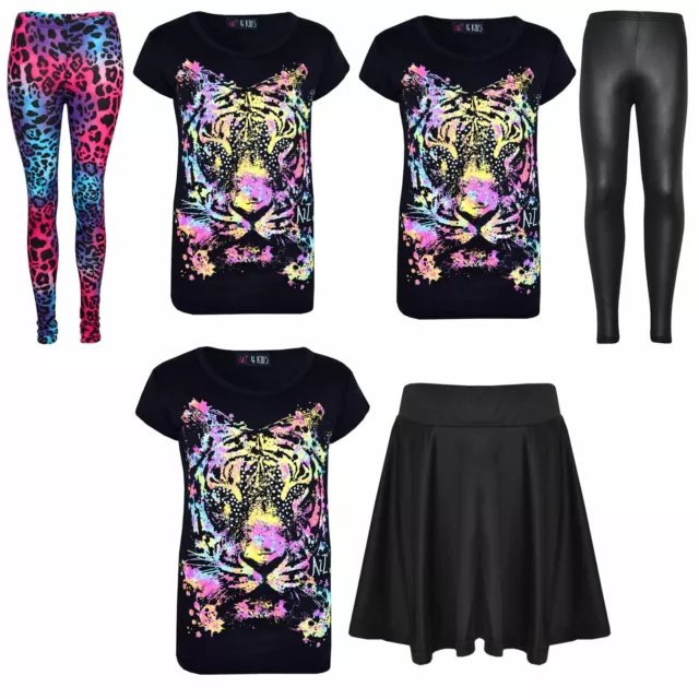T-shirt alla moda e set leggings moda multi stampa tigre bambine 7-13 anni