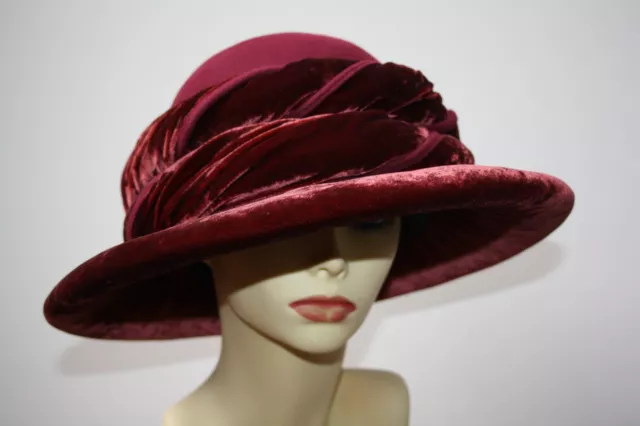 Graham Smith Stunning Velvet and Felt Cranberry Hat, Large