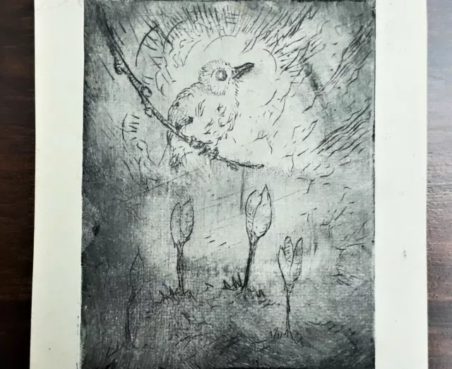 Alte Radierung, Orig. Siegfried Prütz, Küken & Krokusse, 1922, signiert, Rarität