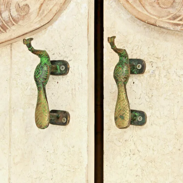 New Rare Handmade Brass Peacock Door Handles Pulls 11.68 cm Green 1 Piece