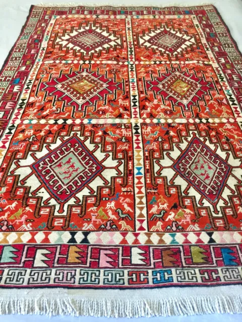 3x5 ft Wool And Silk handmade Hand knotted kilim Oriental area rug