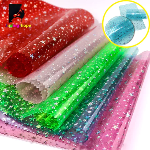 A4 Iridescent Holographic Transparent PVC Vinyl Star Fabric Bows Handmade DIY