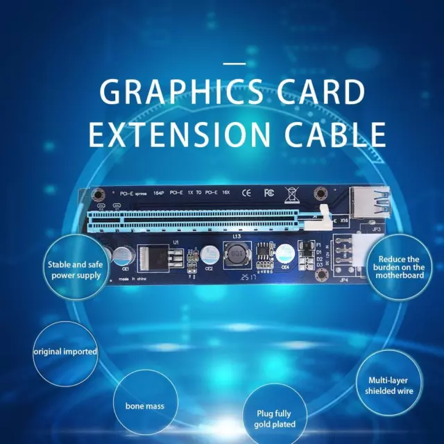 fr Bleu 1 Express PCI-E x 16 x Riser Card 6 broches USB 3.0 cable pour BTC Miner