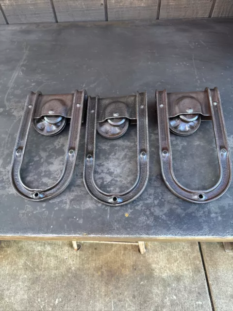 Antique Old Horseshoe U Shaped Cast Iron Barn Door Rollers Hangers