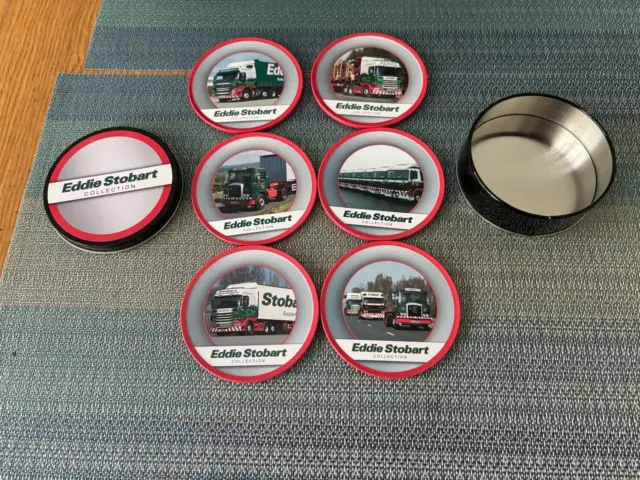 6 EDDIE STOBART COLLECTABLE COASTERS IN TIN ATLAS EDITION Unused