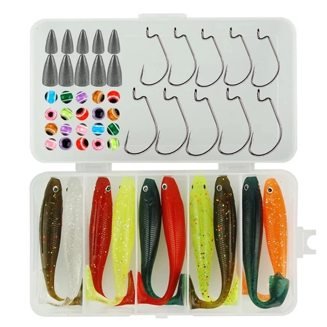 CAROLINA RIG TEXAS Rig Set Box Gummifische Offsethaken Blei Angelköder ...