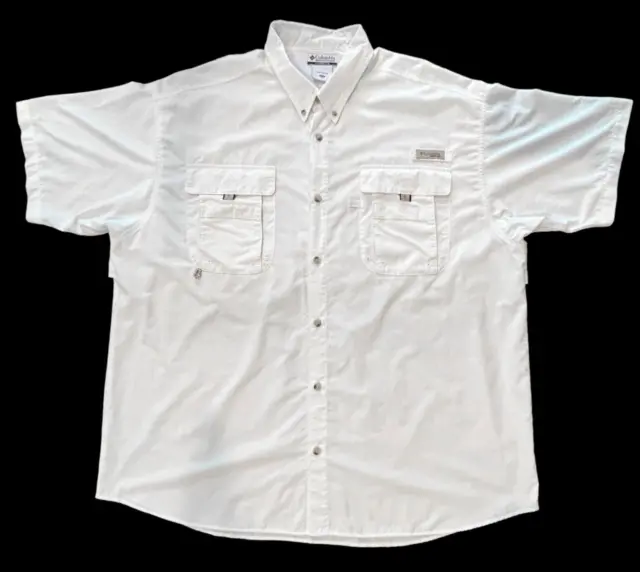 COLUMBIA Performance PFG SS Fishing Outdoor Men's Lined, Vented White 2XL Shirt