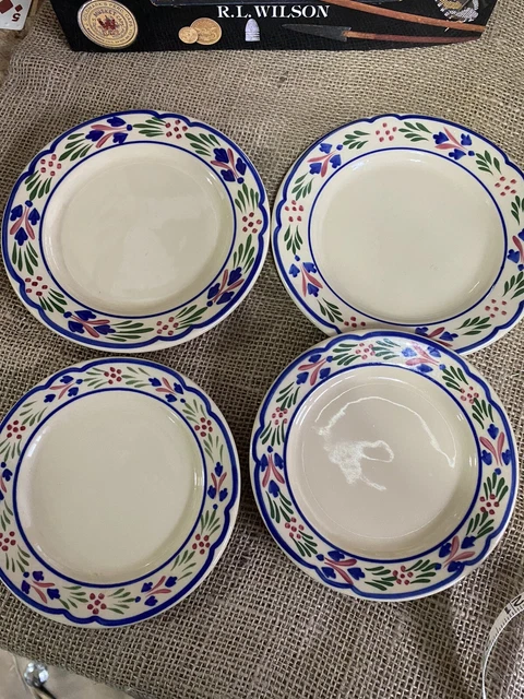 1959 Railroad Restaurant china 4 Plates Salad & Bread Hand Painted Rim design