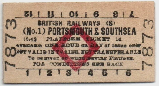 BR(S) Platform Ticket Portsmouth & Southsea (No.1) 1d (S.42