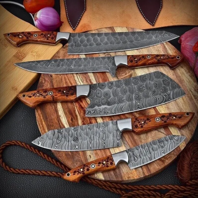 Handmade HAND FORGED DAMASCUS STEEL CHEF KNIFE Set Kitchen Knives Set -508x
