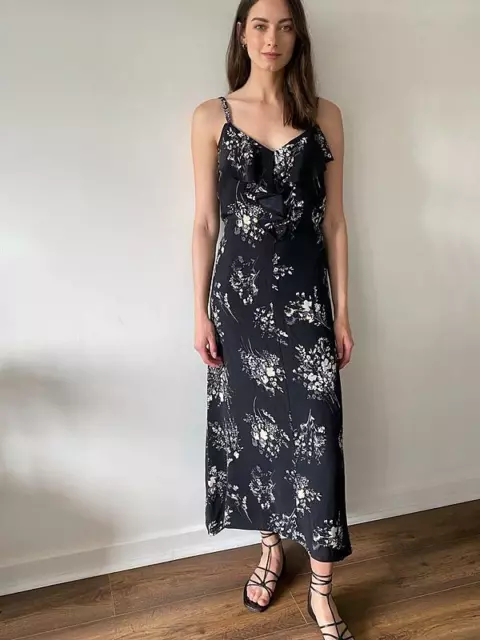 Robe femme à encolure Wallis imprimé floral noir maxi sans manches Royaume-Uni 16